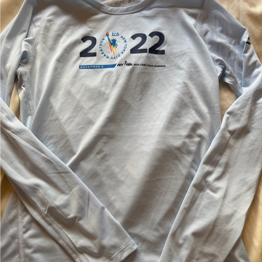 New Balance White Marathon Singlet with Navy and Multicolor Logo